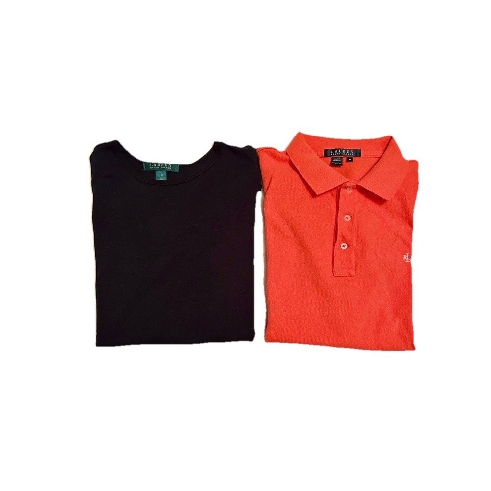 Lauren Ralph Lauren Women's M Cotton Tops Bundle Black Tee Coral Polo 2